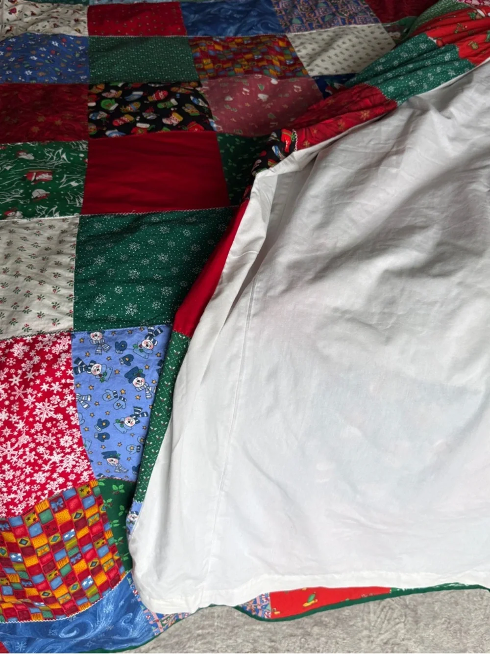 Vtg Handmade Christmas Patchwork Cotton Shower Curtain 70” X 72” Table Cloth Red